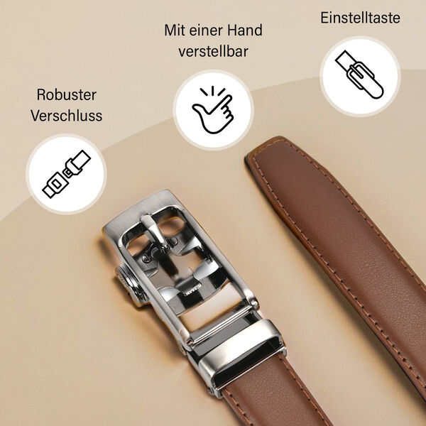 Automatik-Schnallen Lederg&uuml;rtel, Braun image number 4