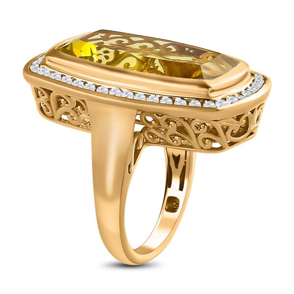 Ouro Verde-Quarz, weißer Zirkon Ring, 925 Silber Gelbgold Vermeil (Größe 19.00) ca. 16.90 ct image number 5