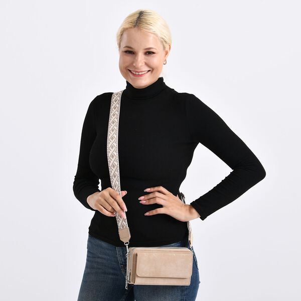 Crossbody-Tasche mit RFID-Schutz und Muster-Schulterriemen, 19x6x11 cm, Khaki image number 3