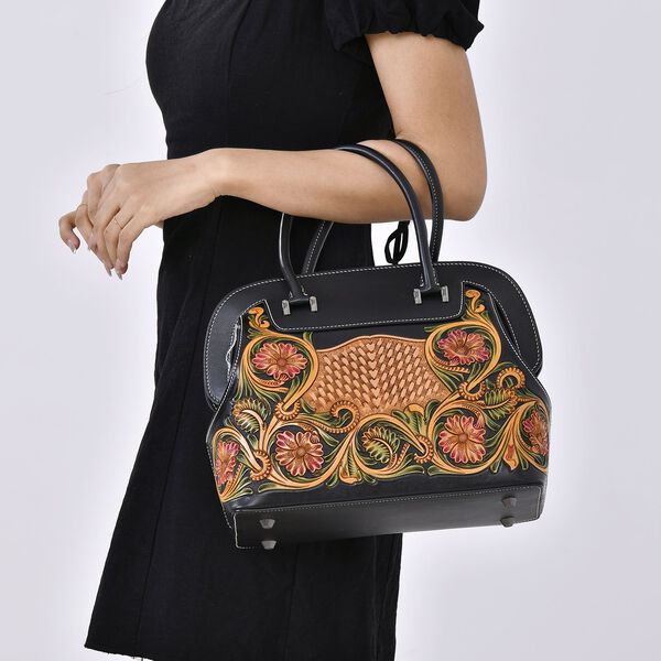 Grand Pelle  - Echtleder Handtasche, 28 x 25 x 15 cm, schwarz image number 9