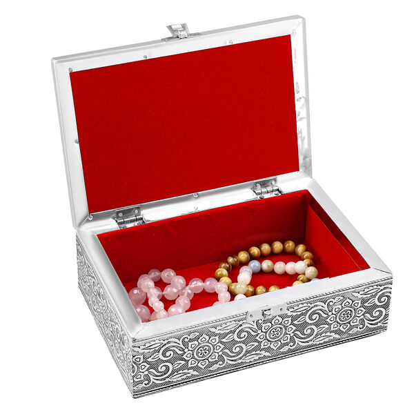 2er-Set &ndash; Oxidierte 20x13,5x7cm Aluminium-Schmuckbox und 16x9,5x3,8cm Perlen-Box, Kreuzpr&auml;gung, Silber und Wei&szlig; image number 7