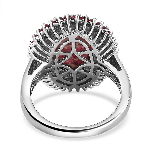 Norwegischer Thulit und Rhodolith Granat-Ring, 925 Silber platiniert  ca. 7,92 ct image number 6