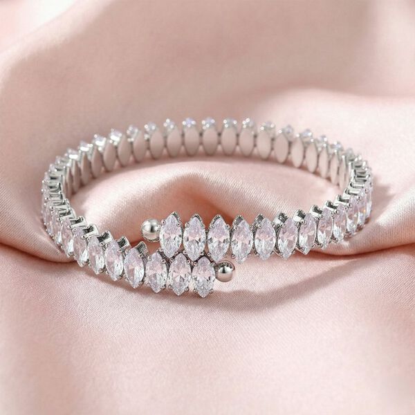 Wei&szlig;er Zirkonia Armreif ca. Flexibles cm Nickelfreies Messing image number 1