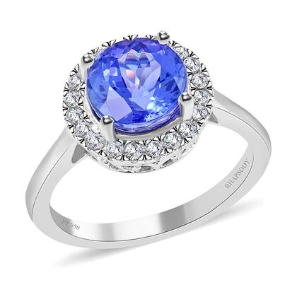 Rhapsody AAAA Tansanit, Wei&szlig;er Diamant Ring 950 Platin (Gr&ouml;&szlig;e 17.00) ca. 2,44 ct