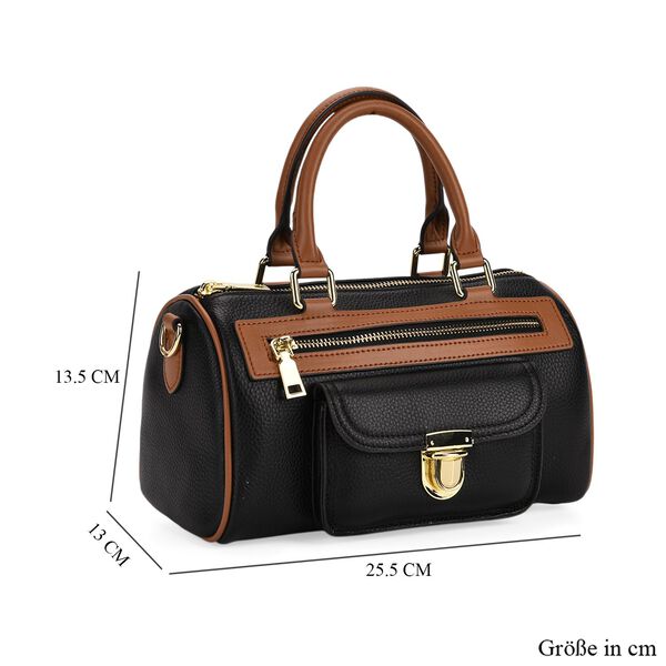 Crossbody Tasche aus 100% echtem Leder mit gemustertem Schulterriemen, 25,5x13x13,5cm, Schwarz image number 8