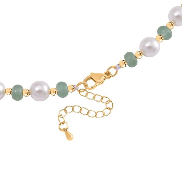 Weiße Muschelkernperle, Grüner Quarz Halskette ca. 45 cm+ 5 cm Extender, Standard gelb vergoldet image number 5