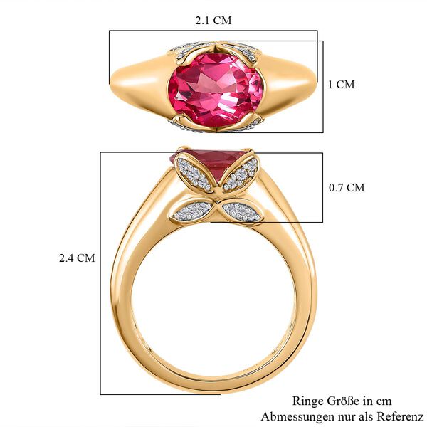 Lab Grown Padparadscha-Saphir, Weißer Zirkon Ring, 925 Silber Gelbgold Vermeil (Größe 19.00) ca. 2.78 ct image number 7