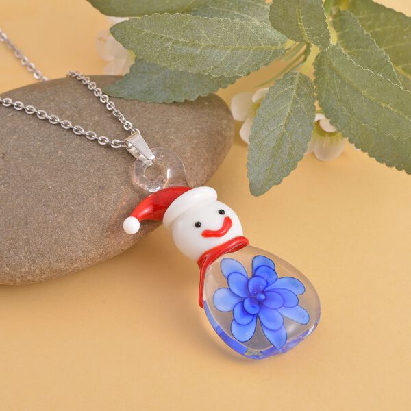 Mehfarbiger Anh&auml;nger im Murano-Stil mit 60cm Kette, Schneemann Design image number 2