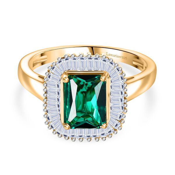 AAA Lab Grown Kolumbianischer Smaragd, Lab Grown Diamant Ring 925 Silber 750 Gelbgold Vermeil (Größe 21.00) ca. 1.55 ct image number 0