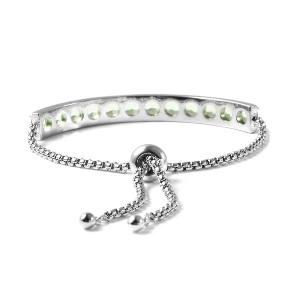 Flexibles neongr&uuml;nes Zirkonia Bolo-Armband, ca. 15-25 cm, silberfarben image number 3