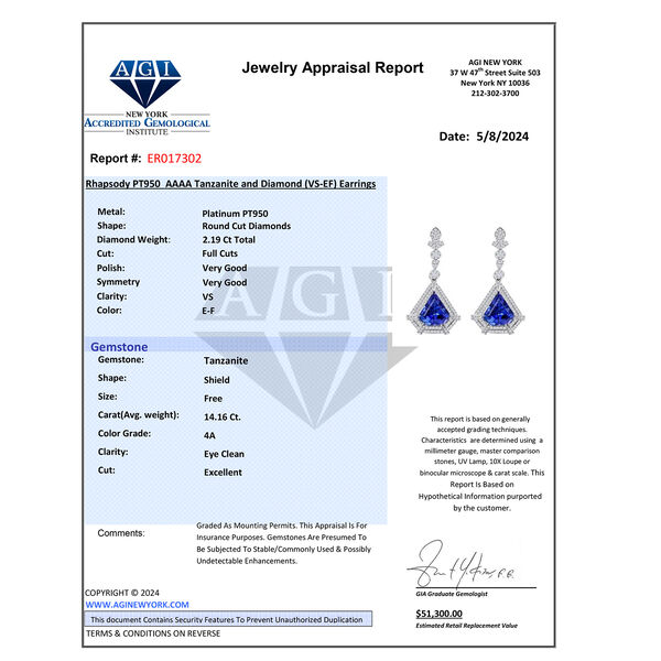 Chairman's Vault Collection - zertifiziert und geprüft RHAPSODY AAAA Tansanit und VS Diamant Ohrringe in 950 Platin - 16,35 ct. image number 8