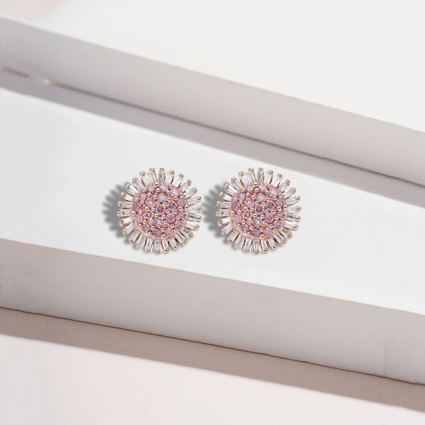 Nat&uuml;rlicher I3 rosa Diamant und florale, wei&szlig;e Diamant-Ohrstecker in 375 Ros&eacute;gold image number 2