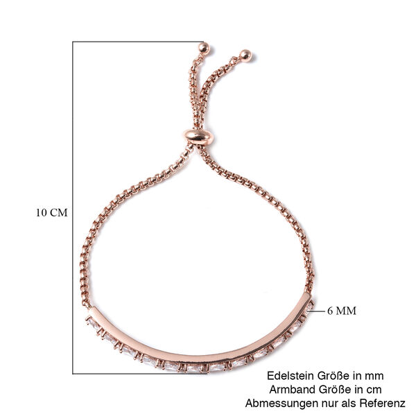 Flexibles wei&szlig;es Zirkonia Bolo-Armband, ca. 15-25 cm, ros&eacute;farben image number 5