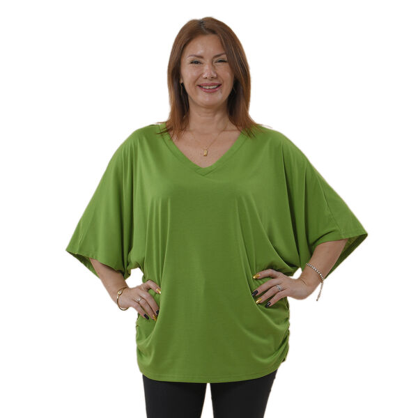 TAMSY luftiges Sommer-Shirt mit V-Ausschnitt, Einheitsgr&ouml;&szlig;e, Gr&uuml;n