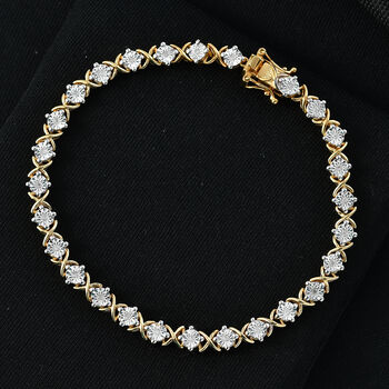 D'Joy Diamant 19cm Armband, 925 Silber 750 Gelbgold Vermeil - 0,25 ct.