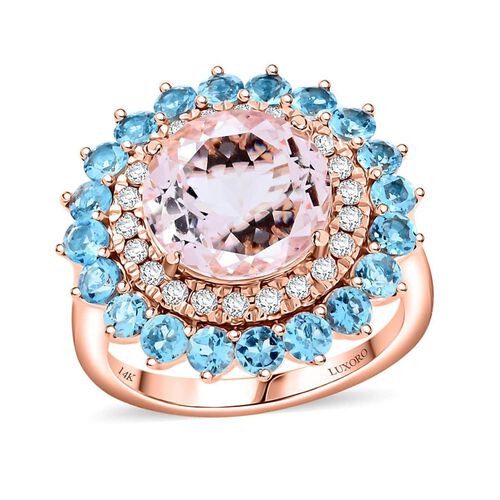 LUXORO AAA Rosa Morganit, Santamaria Aquamarin und Diamant Ring in 585 Roségold - 5,15 ct. image number 0