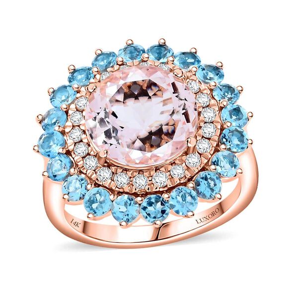 LUXORO AAA Rosa Morganit, Santamaria Aquamarin und Diamant Ring in 585 Ros&eacute;gold - 5,15 ct.