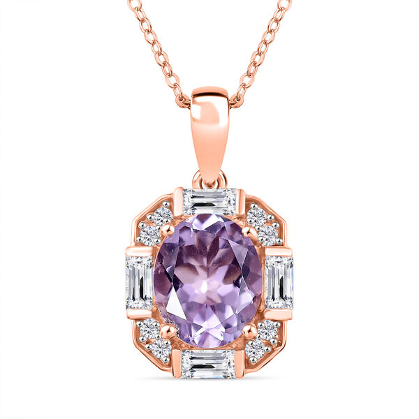AA Rose De France Amethyst, Wei&szlig;er Zirkon Schmuckset 925 Silber 750 ros&eacute;vergoldet ca. 3,09 ct.