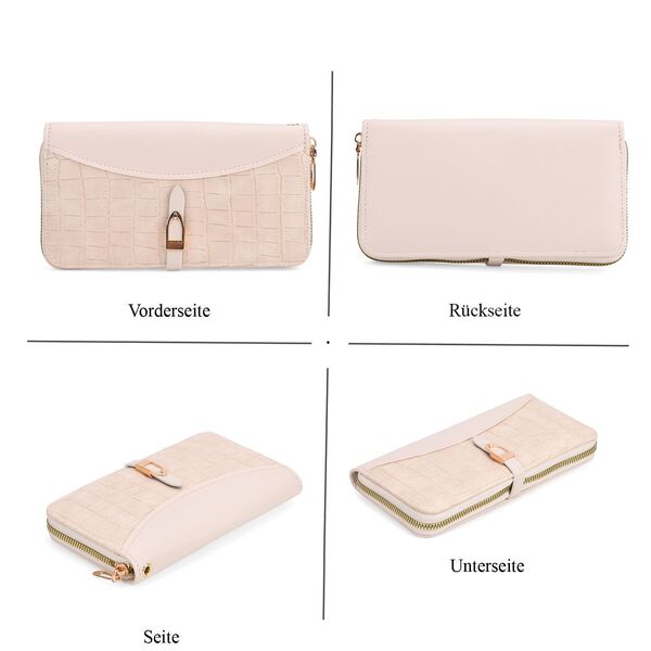 2-teiliges Geldbörsen-Set im Krokoprägungs-Design, Lange Geldbörse 20x10x3 cm und Bifold-Geldbörse 12x9x3,5 cm, Beige image number 4