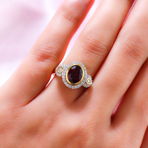 Rhodolith Granat und Zirkon Ring 925 Silber vergoldet  ca. 2,99 ct image number 3