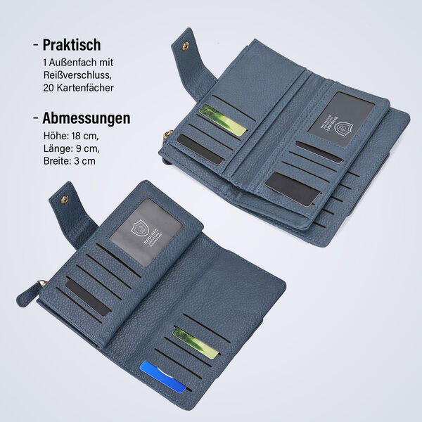 Brieftasche mit RFID-Schutz, 18x3x9cm, Blau image number 4