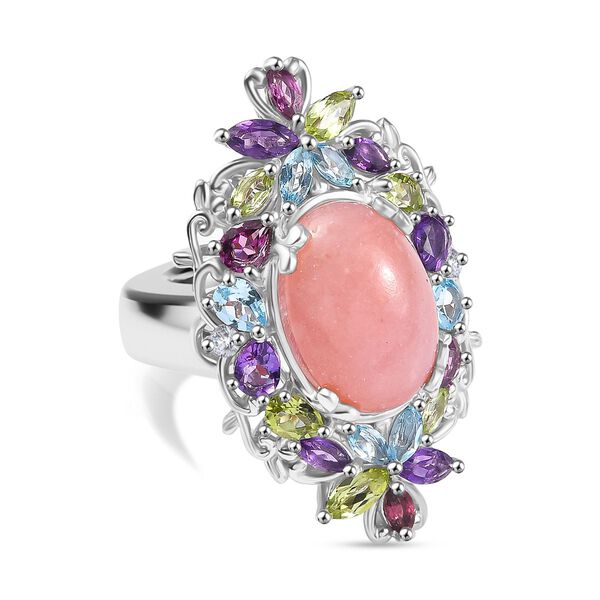 AA Vinicunca-Peruanischer Opal, Himmelblauer Topas, Mehrfarbige Edelsteine Ring, 925 Silber rhodiniert (Gr&ouml;&szlig;e 21.00) ca. 8.23 ct