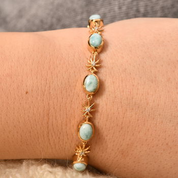 AA Nat&uuml;rlicher gr&uuml;ner Larimar, Wei&szlig;es Zirkon Armband, ca. 19 cm, 925 Silber 750 Gelbgold Vermeil ca. 8.22 ct