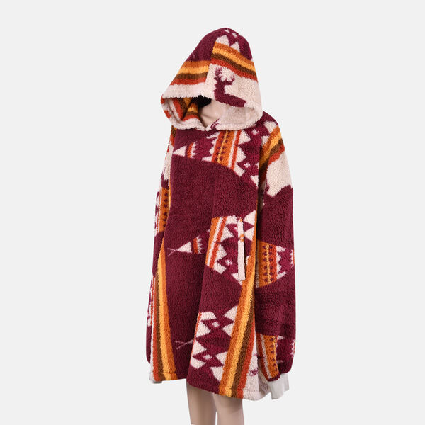 Wolkenweicher Sherpa-Hoodie mit Tipi-Muster, Rot-Orange-Beige, Einheitsgr&ouml;&szlig;e&nbsp; image number 2