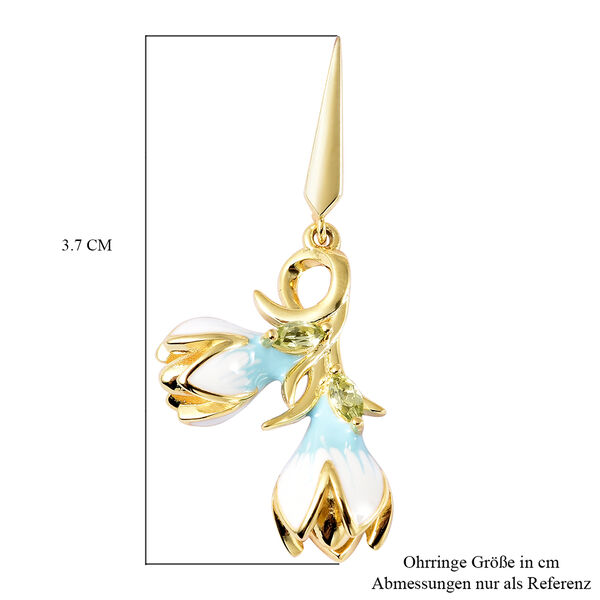 JARDIN-KOLLEKTION Nat&uuml;rlicher Peridot und wei&szlig;, blau Emaille Ohrh&auml;nger 925 Silber Gelbgold-&Uuml;berzug ca. 0,36 ct&nbsp; image number 3