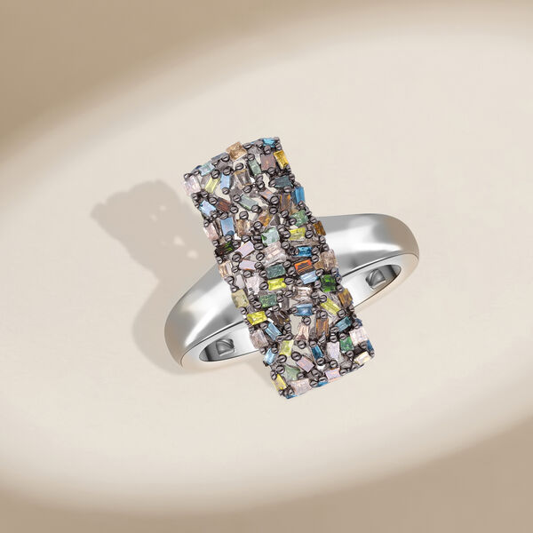 Mehrfarbiger Diamant-Ring, 925 Silber platiniert (Größe 16.00) ca. 0.50 ct image number 2