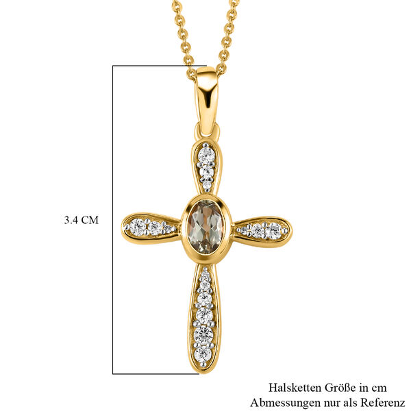 AAA Turkizit und wei&szlig;er Zirkon Kreuz-Anh&auml;nger mit Kette, 925 Silber Gelbgold Vermeil ca. 0,79 ct image number 6
