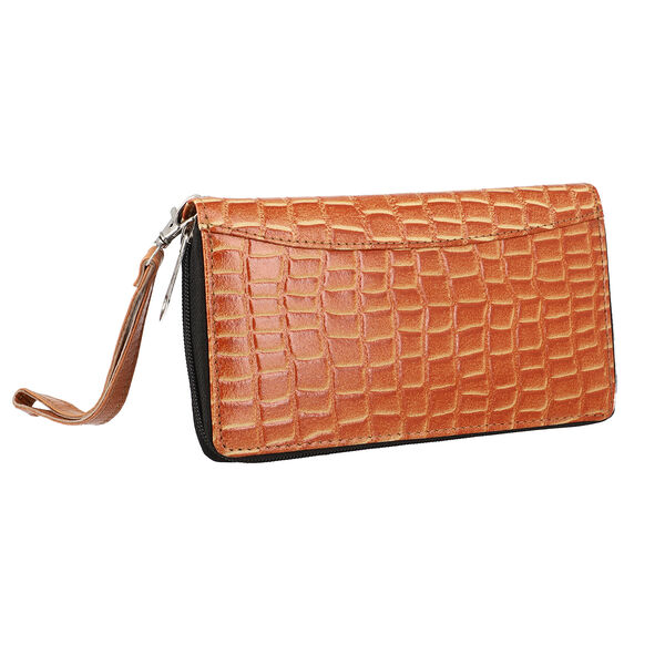 Brieftasche aus 100% echtem Leder, RFID Kroko-Pr&auml;gung mit abnehmbarem Riemen, Braun image number 2