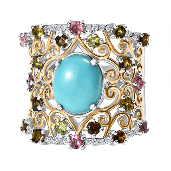 D'Joy AA Sleeping Beauty T&uuml;rkis und AA Multi-Turmalin und Zirkon zweifarbiger Ring - 5,29 ct.