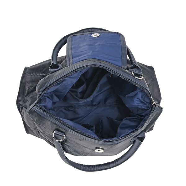 Patchwork-Handtasche aus echtem Schafleder, 29×15×21cm, Dunkelblau image number 5