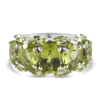 Nat&uuml;rlicher Peridot-Ring, 925 Silber platiniert (Gr&ouml;&szlig;e 16.00) ca. 5,85 ct
