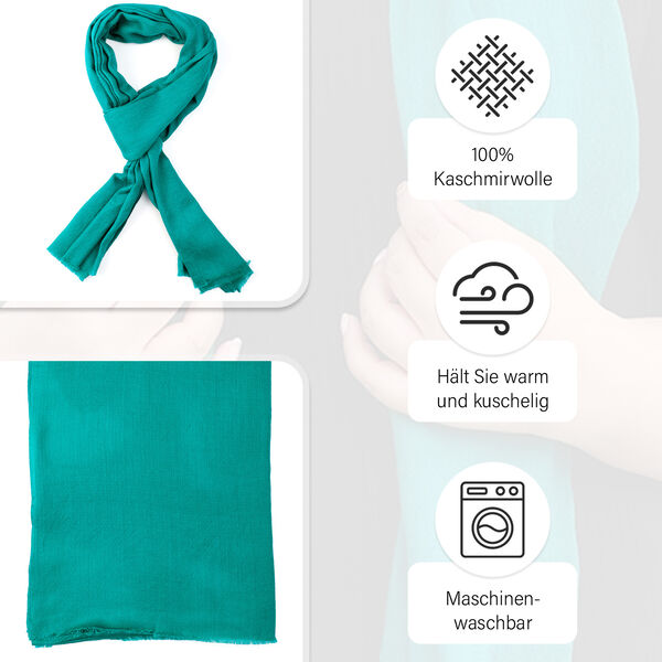 LA MAREY - Luxuri&ouml;ser und weicher Schal aus 100 % Kaschmirwolle, 70 x 195 cm, t&uuml;rkis blau image number 3