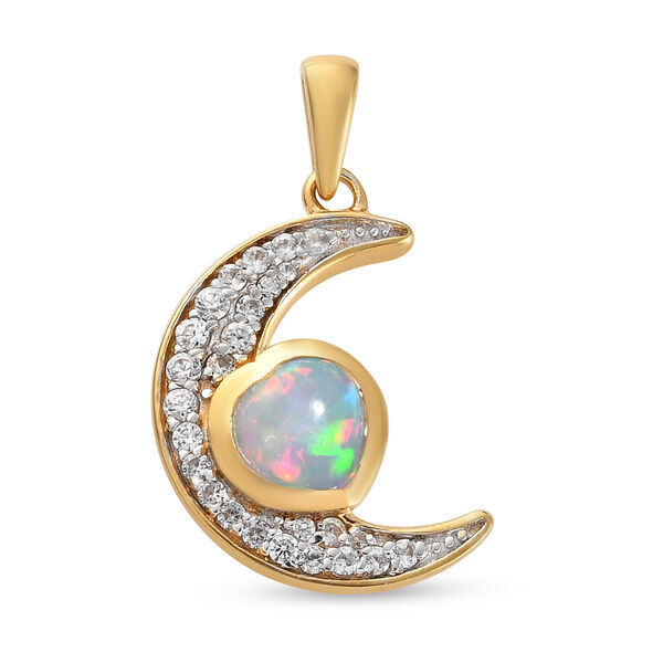 Nat&uuml;rlicher, &auml;thiopischer Opal und Zirkon-Mond-Anh&auml;nger in Silber