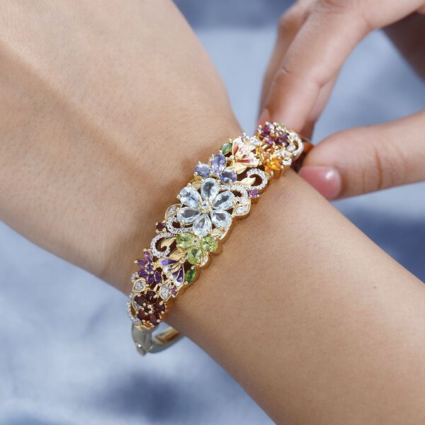 Himmelblauer Topas, Peridot Armreif ca. 19 cm 925 Silber Gelbgold Vermeil ca. 12,30 ct. image number 3