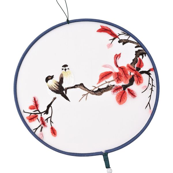 LIVMORE Doppelseitige Stickerei Seidenwanddekoration mit Jadequaste, 20cm, Vogelmuster image number 6