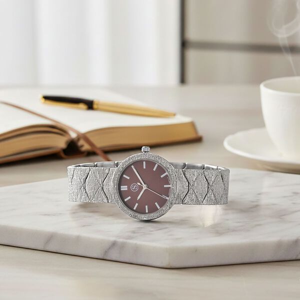 STRADA - Japanisches Uhrwerk, Burgunder Zifferblatt mit goldplattiertem Alloy Armband, 20 cm image number 1