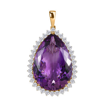 Afrikanischer Amethyst, wei&szlig;er Zirkon Anh&auml;nger, 925 Silber Gelbgold Vermeil ca. 78.36 ct
