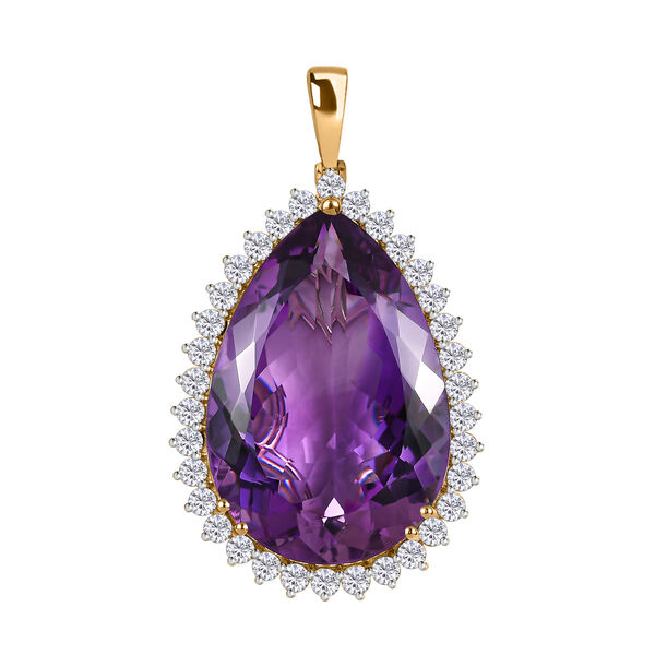 Afrikanischer Amethyst, wei&szlig;er Zirkon Anh&auml;nger, 925 Silber Gelbgold Vermeil ca. 78.36 ct