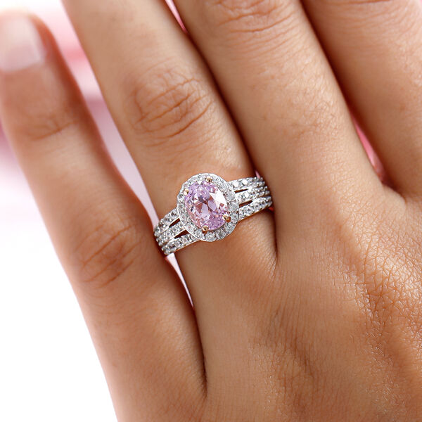AA Martha Rocha Kunzit und wei&szlig;er Zirkon-Ring, 925 Silber Ros&eacute;gold Vermeil  ca. 2,62 ct image number 3