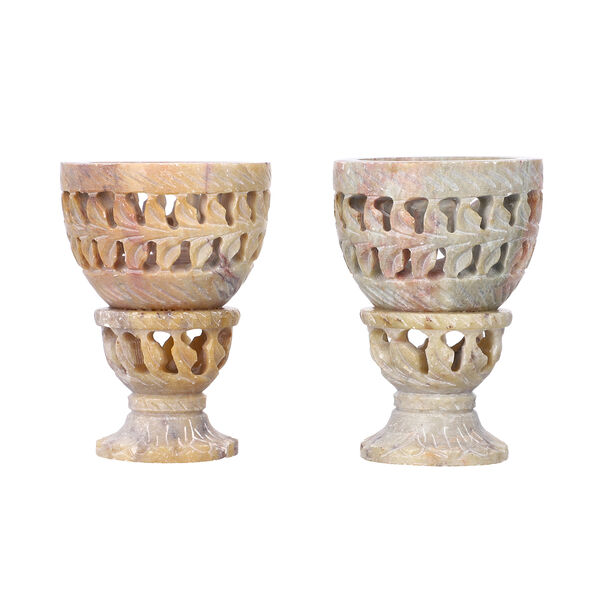 NAKKASHI handgeschnitzter Speckstein Eierbecher, Geometrisches Design, 2 teilig image number 3