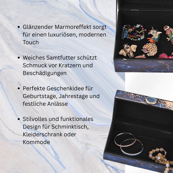 2er-Set Glas-Schmuckbox mit Marmormuster, 28x18x10cm (L) und 21x12x7cm (S), Blau image number 2