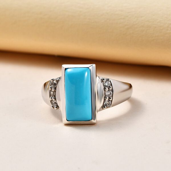 Amerikanischer, nat&uuml;rlicher Sleeping Beauty T&uuml;rkis, Wei&szlig;er Zirkon Ring, 925 Silber platiniert (Gr&ouml;&szlig;e 17.00) ca. 2.43 ct image number 2