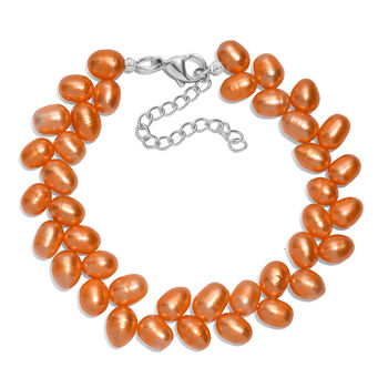 S&uuml;&szlig;wasserperlen-Armband, orange gef&auml;rbt, Tropfenform, ca. 19 cm, Edelstahl