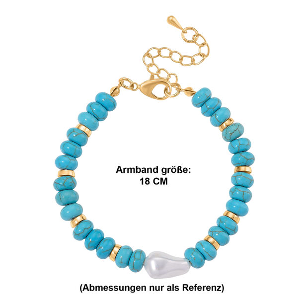 Wei&szlig;e Muschelkernperle, Blauer Howlit Armband, ca. 18 cm + 5 cm Extender, goldfarben image number 6