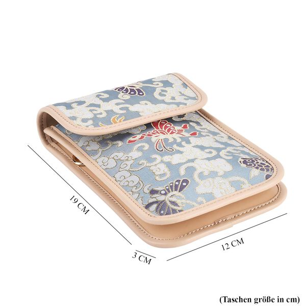 LA MAREY Brokat Handy Umh&auml;ngetasche aus Seide und Echtleder, 12x19x3cm, Hellblau image number 6