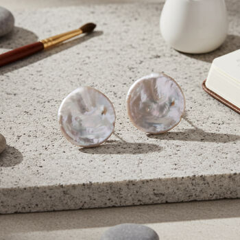 Wei&szlig;e S&uuml;&szlig;wasser Perle Ohrringe Reiner Edelstahl Gelb